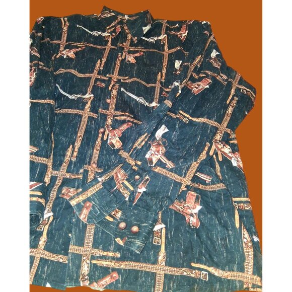Western-Themed Long Sleeve Button-Up Shirt With Guns & Holsters Print - Picture 2 of 8